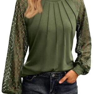 AUTOMET Womens Long Sleeve Shirts Lace Tops Business Casual Fall Fashion Outfits Clothes Knitted Y2k Blouses