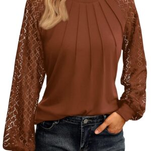 AUTOMET Womens Long Sleeve Shirts Lace Tops Business Casual Fall Fashion Outfits Clothes Knitted Y2k Blouses