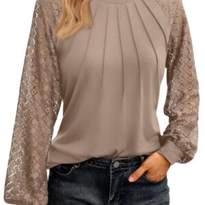 AUTOMET Womens Long Sleeve Shirts Lace Tops Business Casual Fall Fashion Outfits Clothes Knitted Y2k Blouses