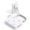Flat Plug Extension Cord, 5ft Power Strip with 4 USB Ports(2 USB C), 4 Widely Outlets Extender, Wall Mount, Desk Charging Station for Office, School, Travel and Dorm Room...