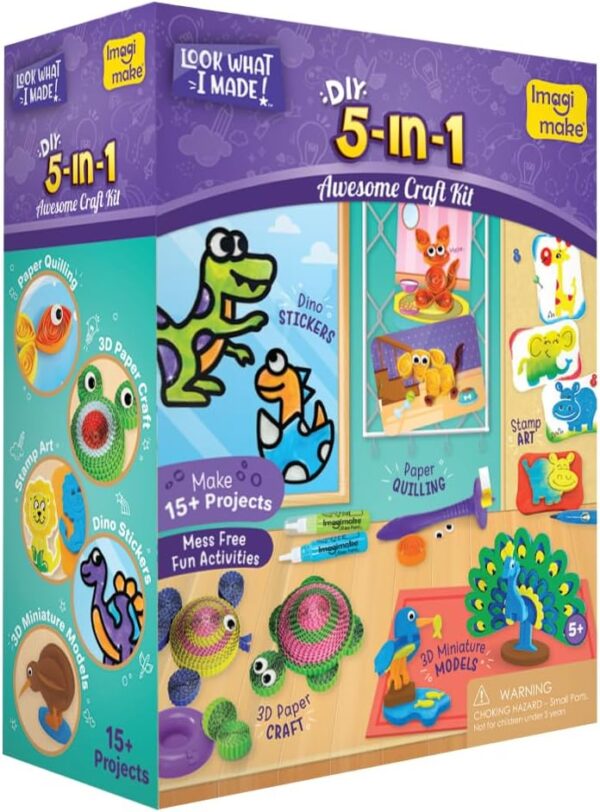 Imagimake 5 in 1 Awesome Craft Kit | Over 15 Projects - Creative DIY Arts & Crafts, Craft Kit for Kids | Kids Toys, Arts and Crafts for Kids | Easter Gifts for Kids | Easter Toys