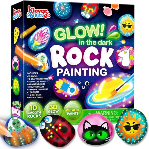JOYIN Rock Painting Kit- Glow in The Dark Rock Kit, Arts and Crafts for Kids Ages 6-12, Art Supplies Toy, Kids Craft Paint Kits, Arts & Crafts for Boys Girls Birthday Party Gift...