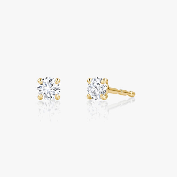 Petite Solitaire Studs in Yellow Gold | Round Brilliant Cut VRAI Created Diamond Per Stud