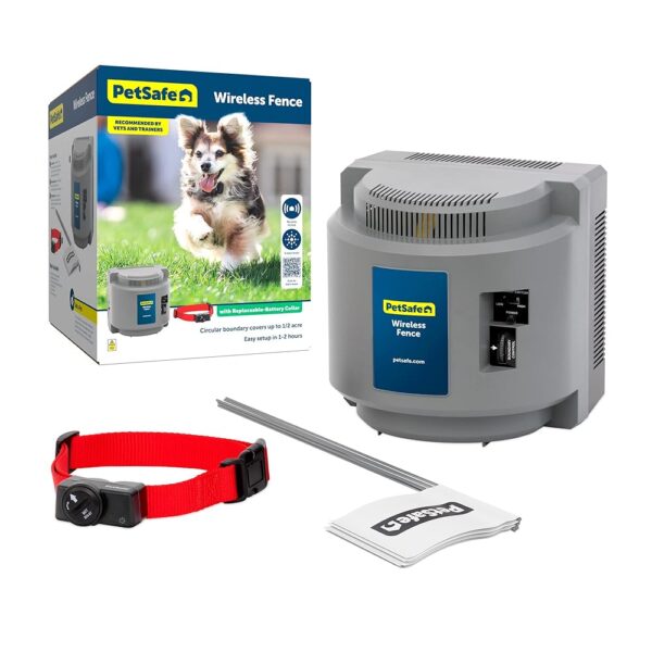 PetSafe Original Wireless Electric Fence for Dogs, Portable for Travel Covers Up to 1/2 Acre, Waterproof Collar for Pets 8lb+ with Tone/Static (Gray), from The Parent Company of...