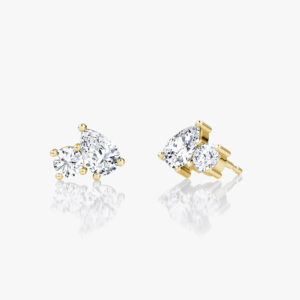 Toi et Moi Stud in Yellow Gold | Round Brilliant And Pear Cut VRAI Created Diamonds