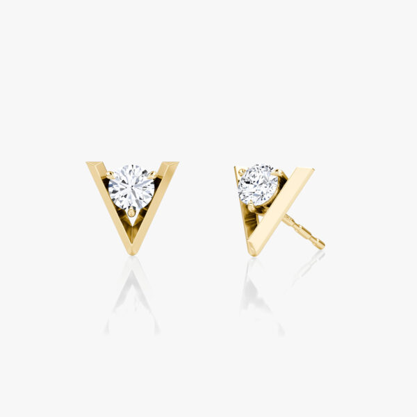 VRAI V Solitaire Studs in Yellow Gold | 0.10ct Carat VRAI Created Diamond Per Stud